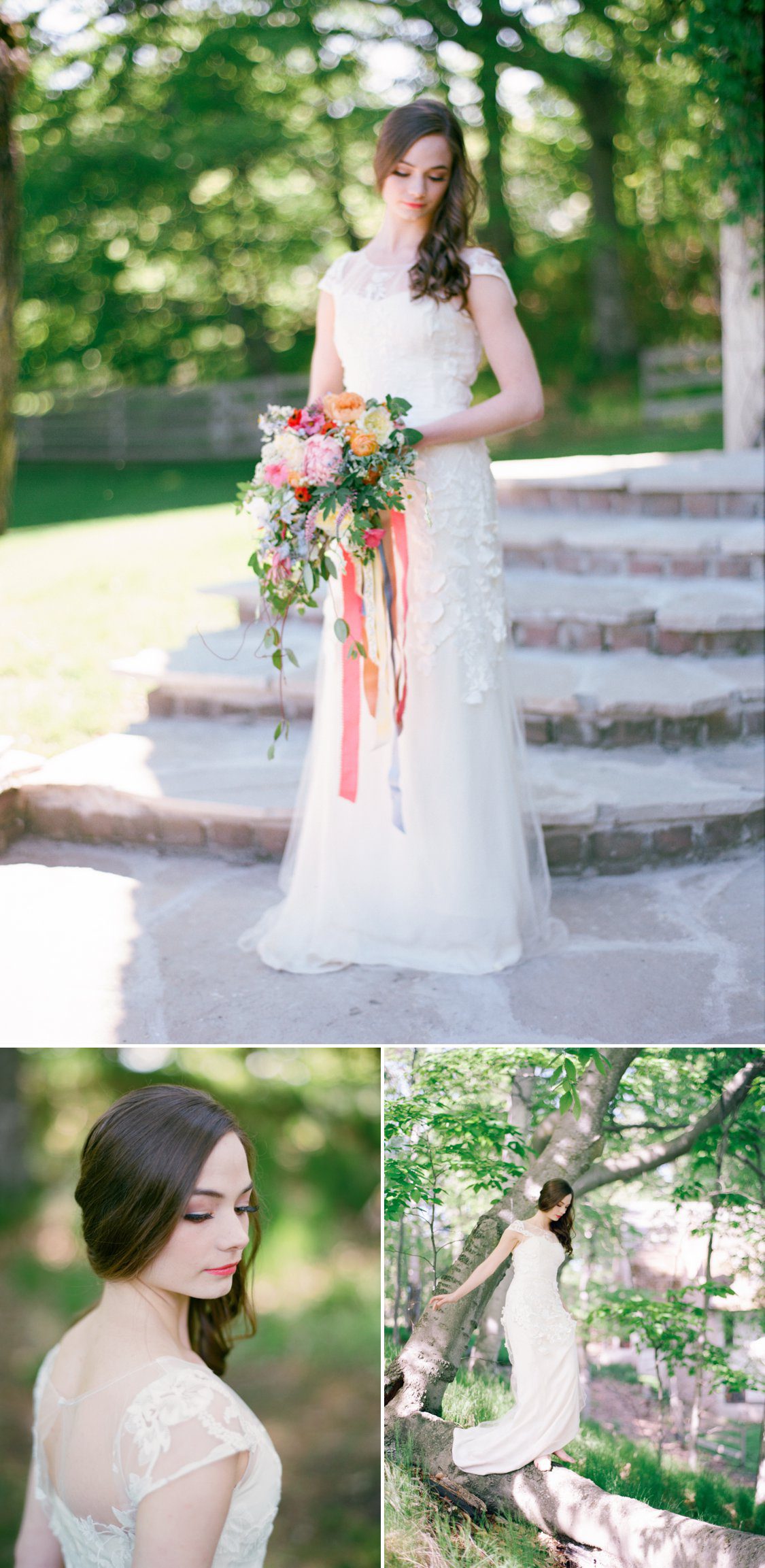 Kate McDonald bridal gown | Color bridal bouquet | BLOOM Floral Design | Cory Weber Photography