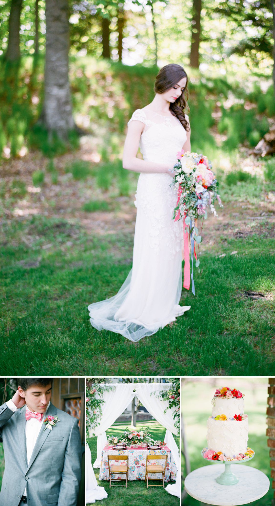 Kate McDonald Wedding Dress | Color bouquet | BLOOM Floral Design | Tableau Events | Sincerely Ginger | Cory Weber Photography