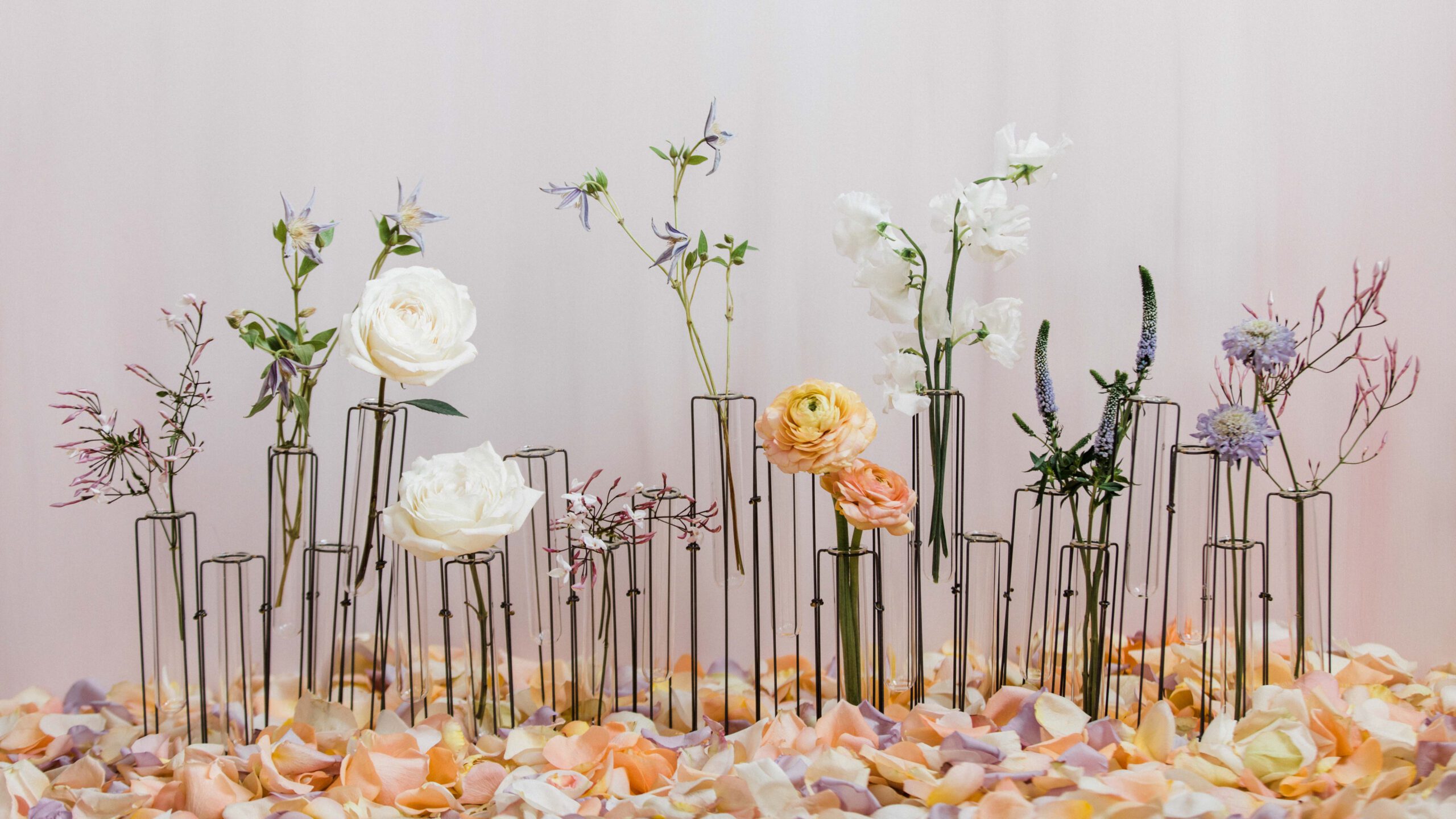 A photograph of a modern flower display for a business brand photoshoot