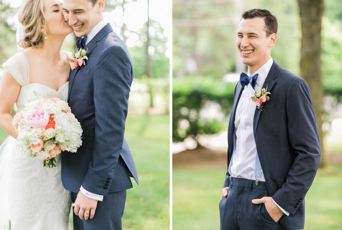 A bride and groom poses for a Petoskey wedding photographer