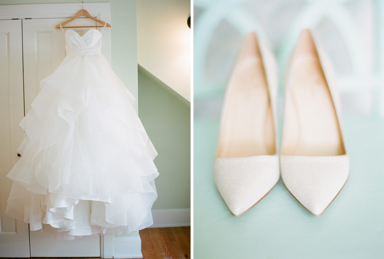 detail shots of a bride's gown and shoes