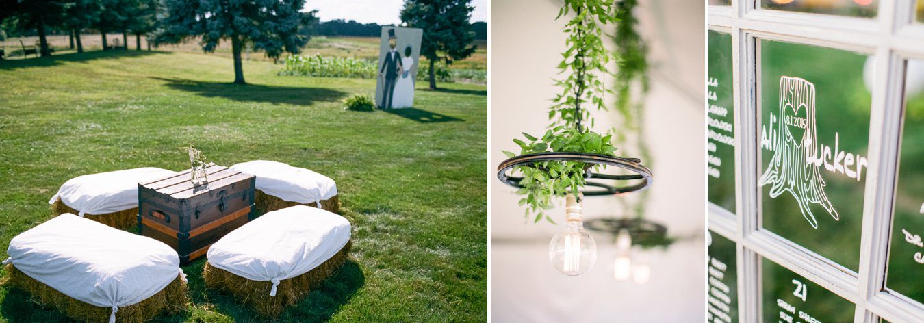 Backyard wedding reception | hay bales | Michigan Fine Art Wedding Photographer | Cory Weber Photography