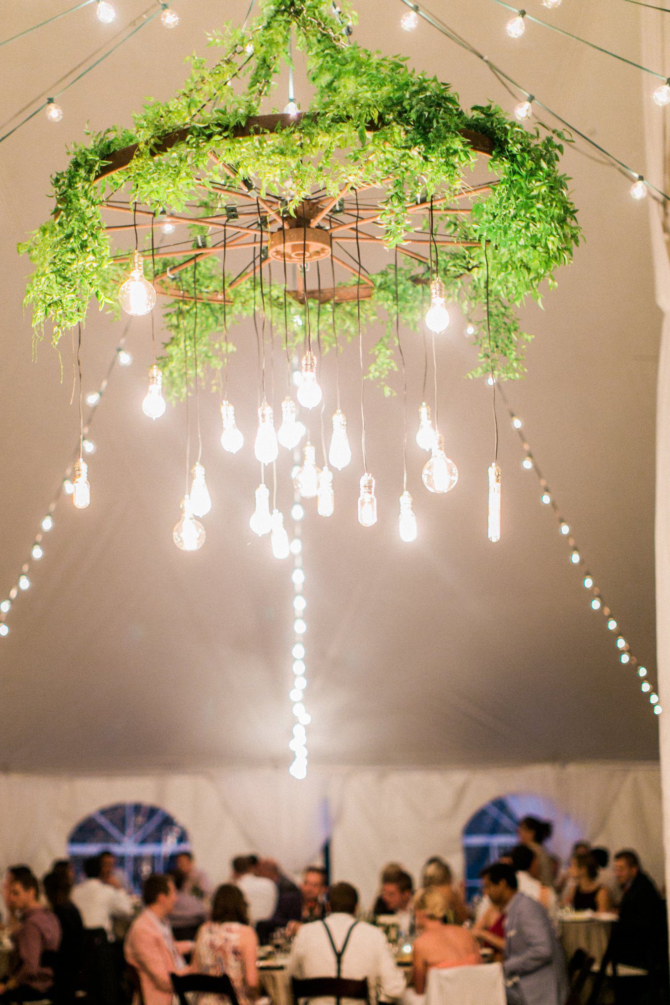 Custom Light Fixture Natural Naked Lightbulbs | Michigan Wedding Reception | Cory Weber Photography