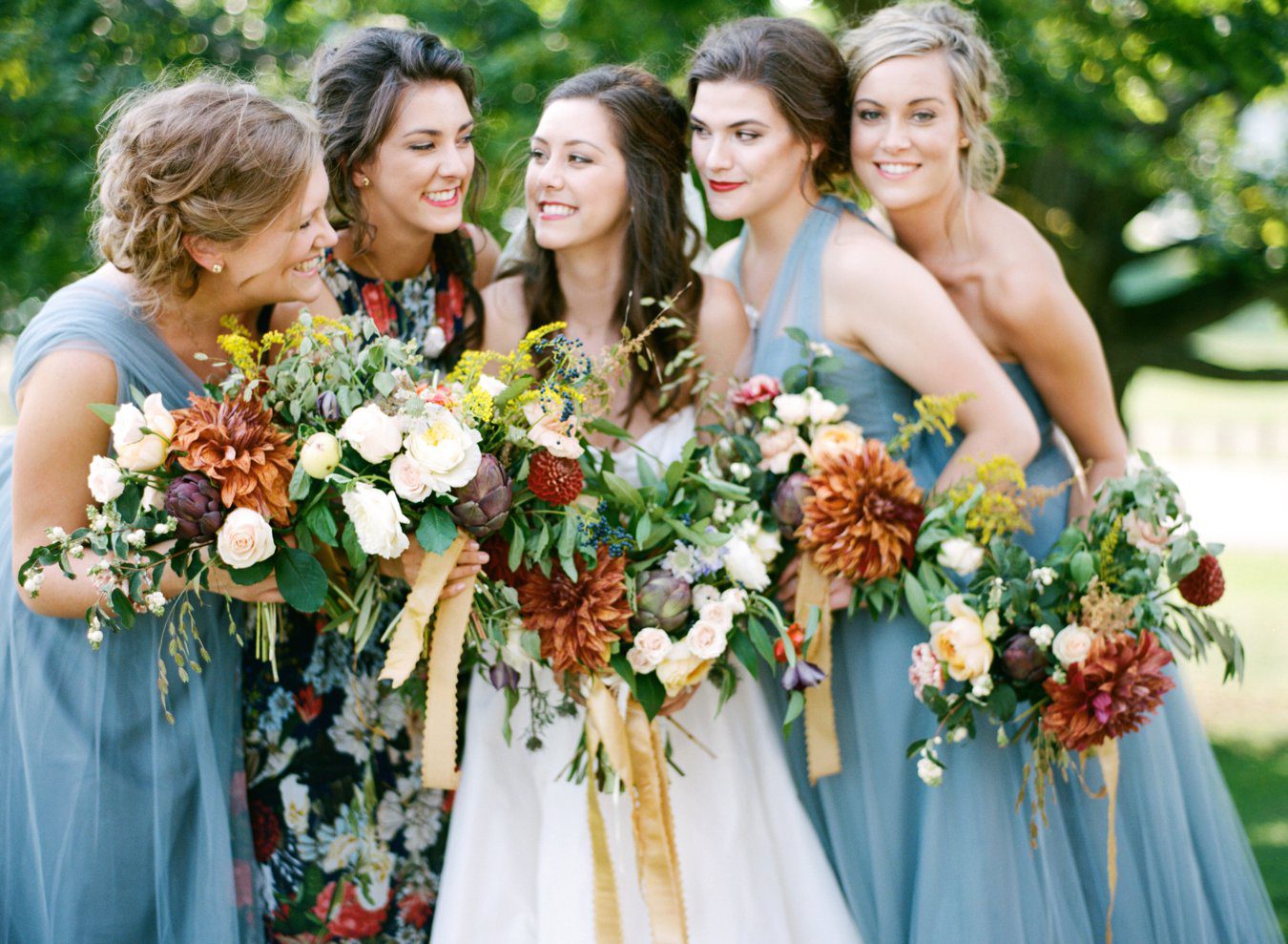 Jenny Yoo Dusty Blue bridesmaids dresses | The Day's Design Floral | Holland Michiagn Wedding | The Felt Mansion Holland Michigan Wedding Ceremony | Cory Weber Photography 