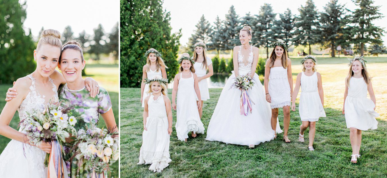 Floral bridesmaid dress | Flowergirls with floral crowns | Cory Weber Photography