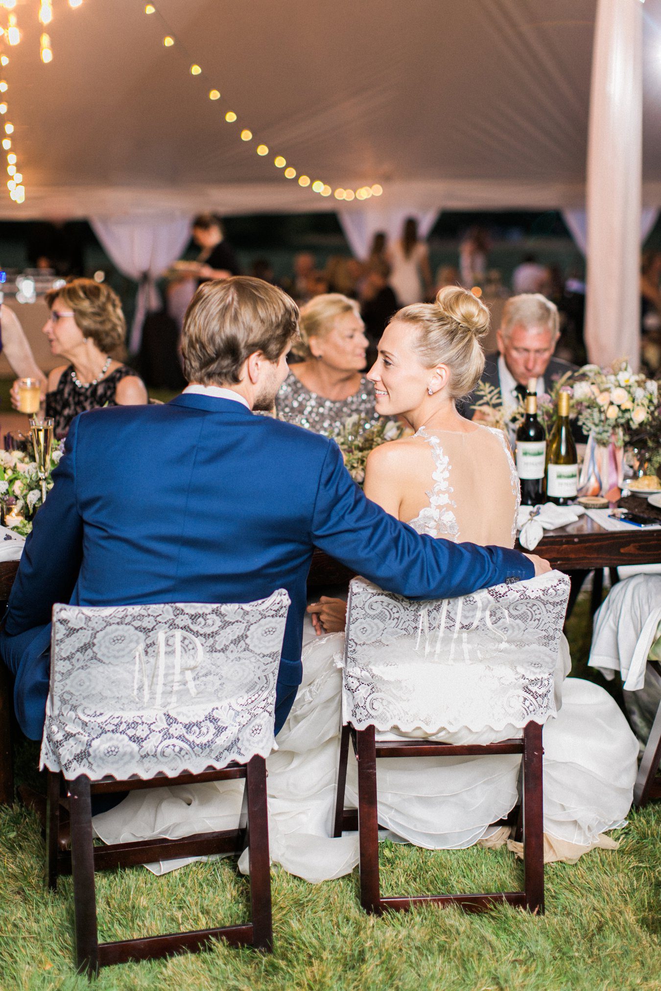 Lace Mr. and Mrs. Chair covers | Cory Weber Photography